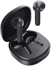 qcy air dark grey semi ear tws earbuds quad mic enc multi point connection leather grain case photo