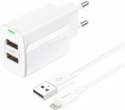 travel fast charger foneng eu63 with 2 output 2xusb a 12w 24a usb a to lightning cable 1m white photo travel fast charger foneng eu63 with 2 output 2xusb a 12w 24a usb a to lightning cable 1m white photo