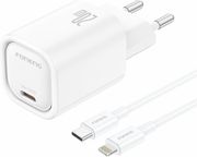 travel fast charger foneng eu69 with output usb c pd 20w 3a usb c to lightning cable 1m white photo
