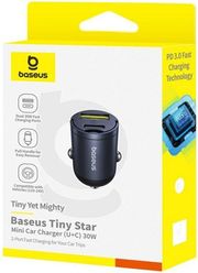 baseus car charger tiny star 30w 3a 1 x usb a 1 x type c black c00035001121 02 photo