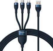 baseus flash series ii 3in1 66w 6a usb a to lightning microusb type c cable 12m blue photo