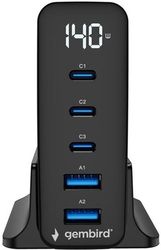 gembird 5 port 140w gan usb fast charger black ta uc 2a3c pd140 01 bk photo