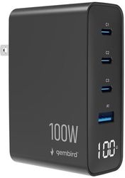 gembird universal 4 port 100w gan usb fast charger lcd black ta uc 1a3c pd100 01 bk photo