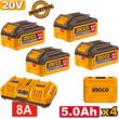 ��������� 4 ���. 20V 5.0AH + ������������� 8A  2 ������ + ������� ��� 6 ���. INGCO FBCLI20285E