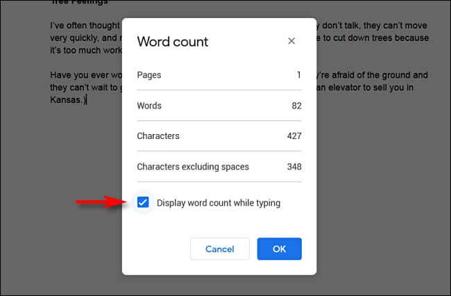 word count in google docs